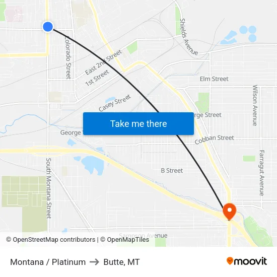 Montana / Platinum to Butte, MT map