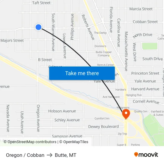 Oregon / Cobban to Butte, MT map