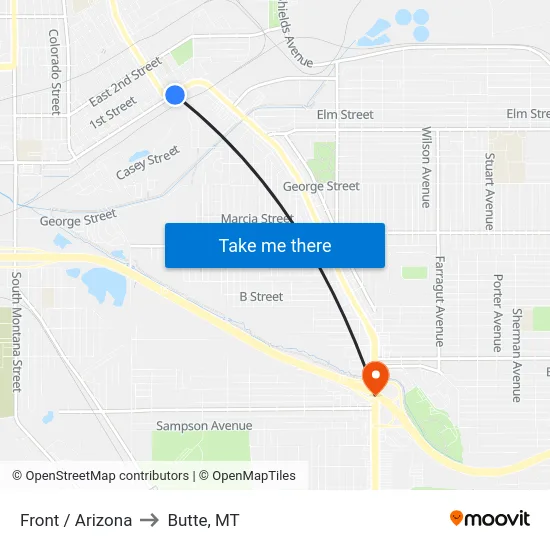 Front / Arizona to Butte, MT map