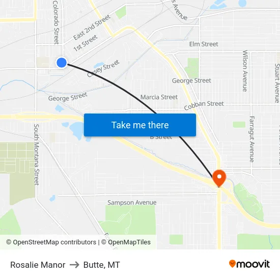 Rosalie Manor to Butte, MT map
