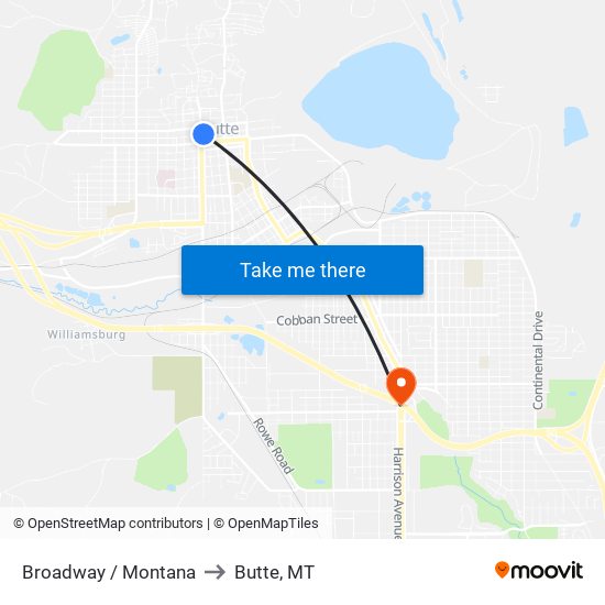 Broadway / Montana to Butte, MT map