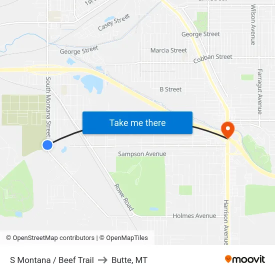 S Montana / Beef Trail to Butte, MT map