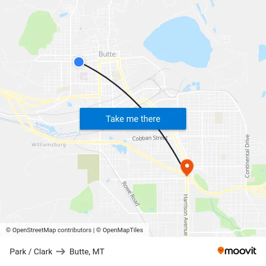Park / Clark to Butte, MT map