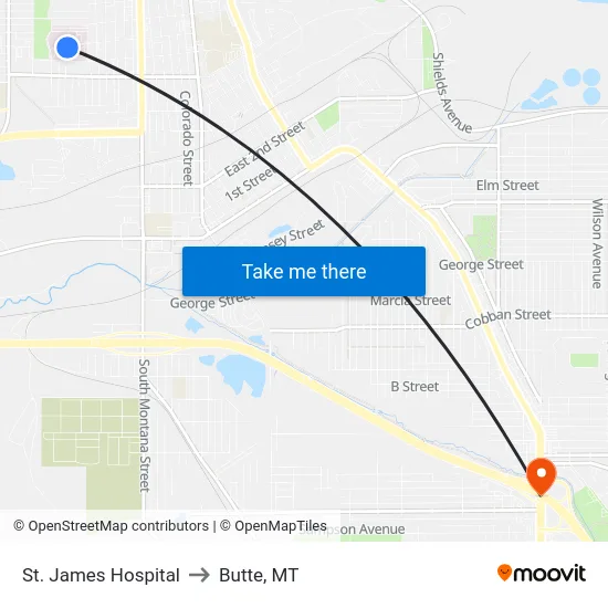 St. James Hospital to Butte, MT map