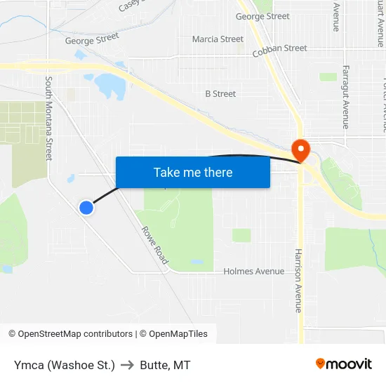 Ymca (Washoe St.) to Butte, MT map