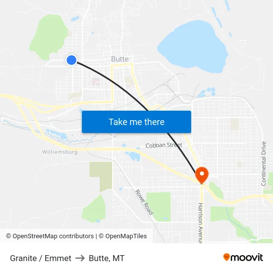 Granite / Emmet to Butte, MT map