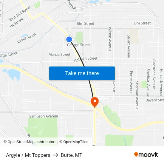 Argyle / Mt Toppers to Butte, MT map