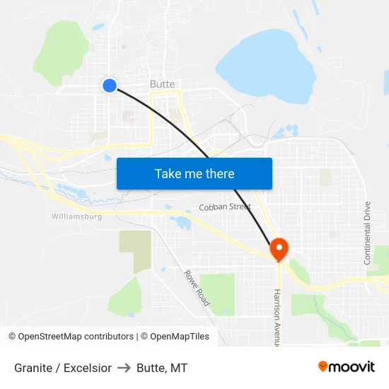 Granite / Excelsior to Butte, MT map