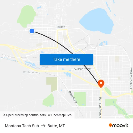 Montana Tech Sub to Butte, MT map