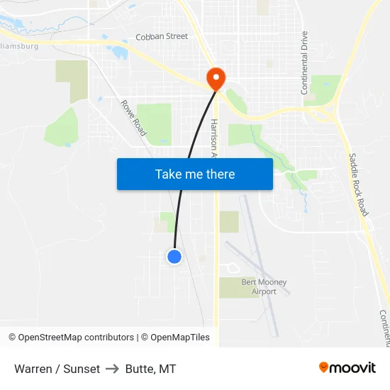 Warren / Sunset to Butte, MT map