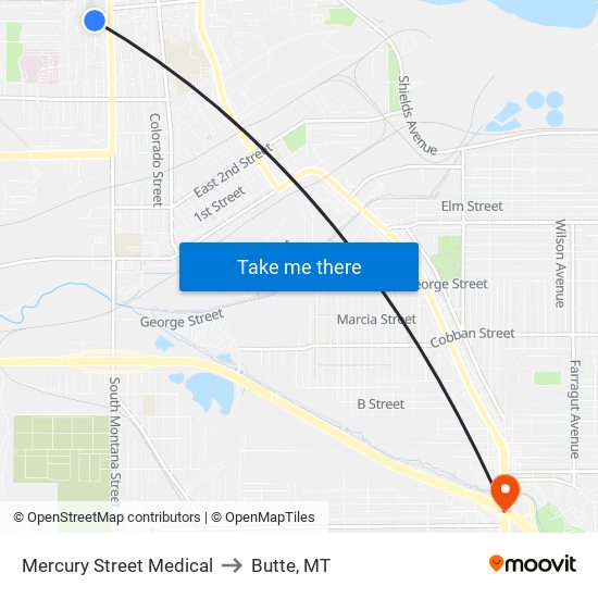 Mercury Street Medical to Butte, MT map