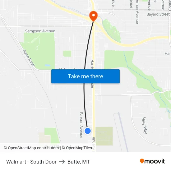 Walmart - South Door to Butte, MT map