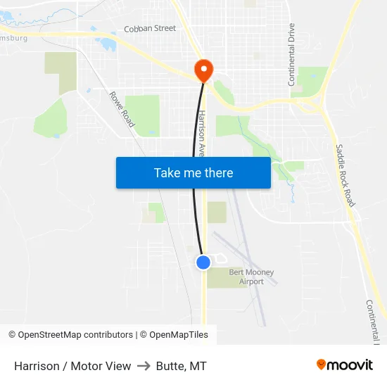 Harrison / Motor View to Butte, MT map