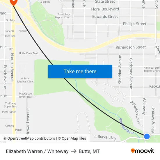 Elizabeth Warren / Whiteway to Butte, MT map