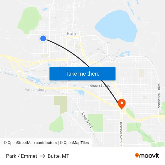 Park / Emmet to Butte, MT map