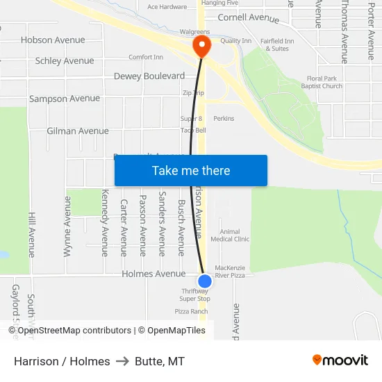 Harrison / Holmes to Butte, MT map