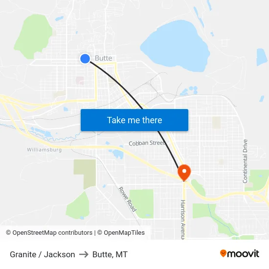 Granite / Jackson to Butte, MT map