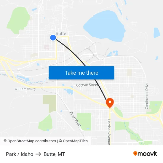 Park / Idaho to Butte, MT map