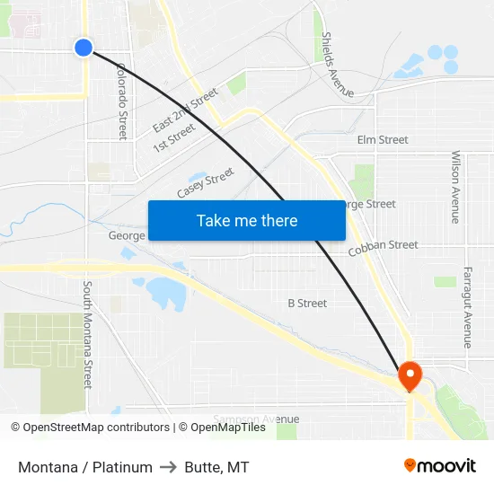 Montana / Platinum to Butte, MT map