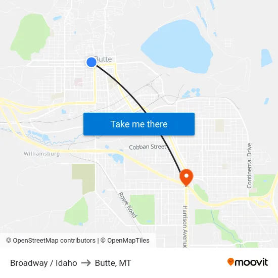 Broadway / Idaho to Butte, MT map