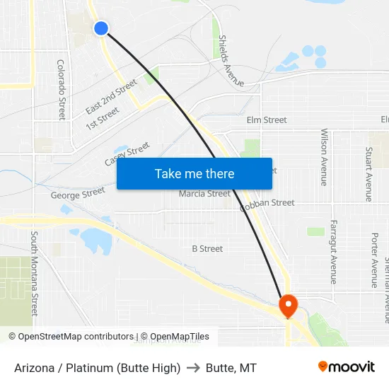 Arizona / Platinum (Butte High) to Butte, MT map