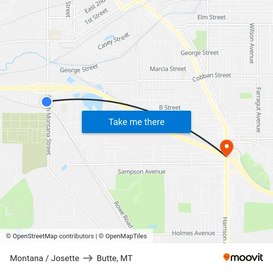 Montana / Josette to Butte, MT map