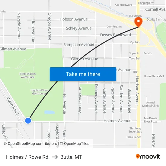 Holmes / Rowe Rd. to Butte, MT map