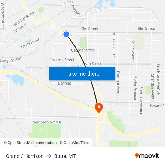 Grand / Harrison to Butte, MT map