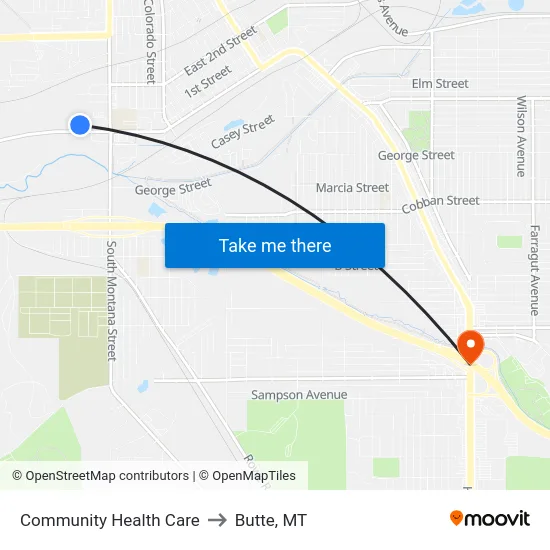 Community Health Care to Butte, MT map