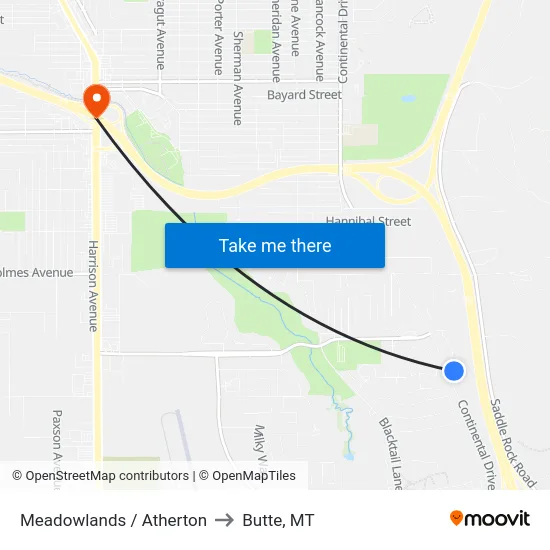 Meadowlands / Atherton to Butte, MT map