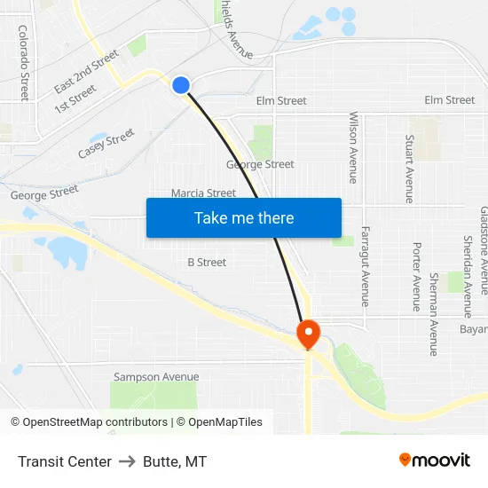Transit Center to Butte, MT map