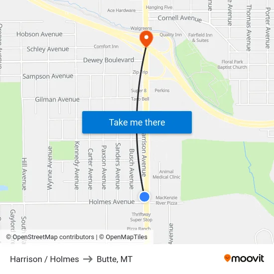 Harrison / Holmes to Butte, MT map