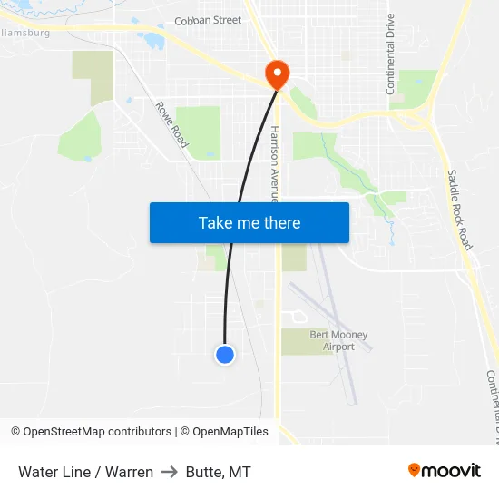 Water Line / Warren to Butte, MT map