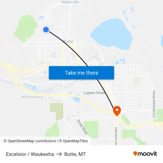 Excelsior / Waukesha to Butte, MT map