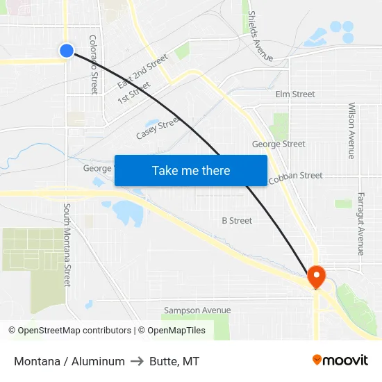 Montana / Aluminum to Butte, MT map