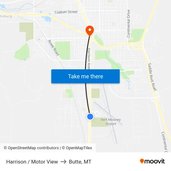 Harrison / Motor View to Butte, MT map