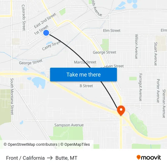 Front / California to Butte, MT map