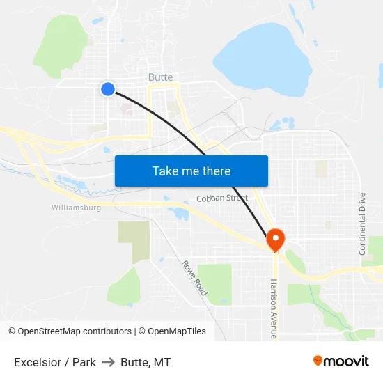Excelsior / Park to Butte, MT map