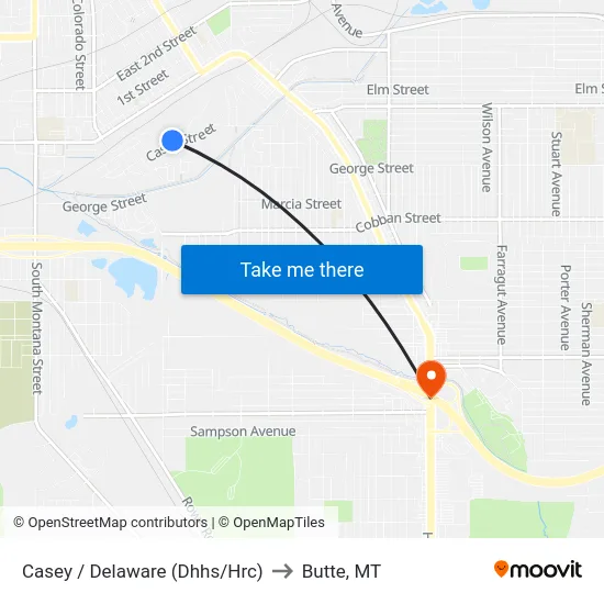 Casey / Delaware (Dhhs/Hrc) to Butte, MT map