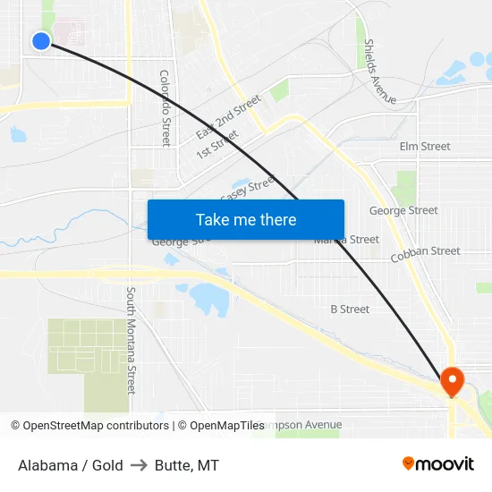 Alabama / Gold to Butte, MT map
