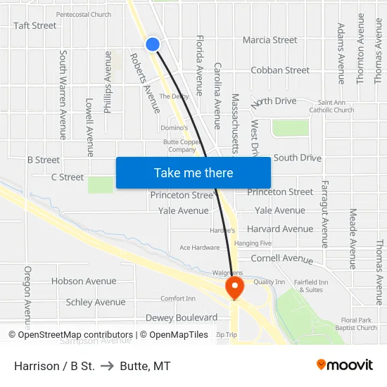 Harrison / B St. to Butte, MT map