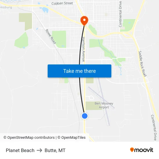 Planet Beach to Butte, MT map