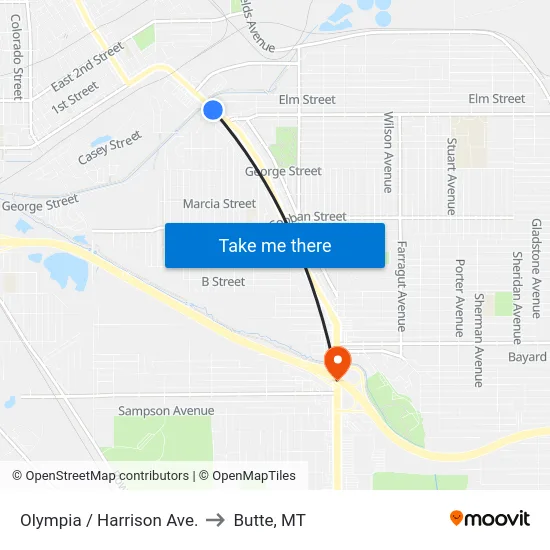 Olympia / Harrison Ave. to Butte, MT map