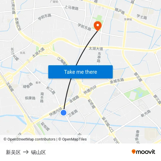 新吴区 to 锡山区 map
