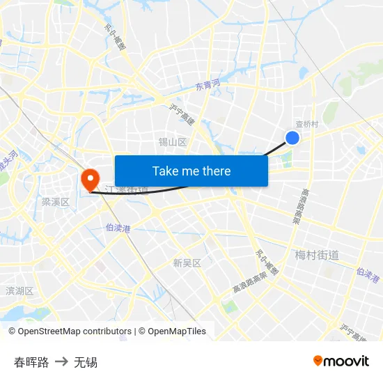 春晖路 to 无锡 map