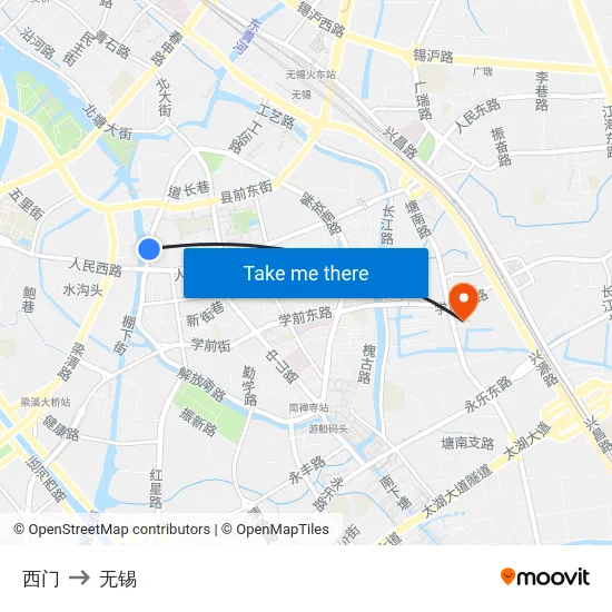 西门 to 无锡 map