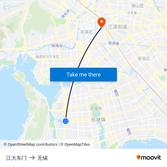 江大东门 to 无锡 map