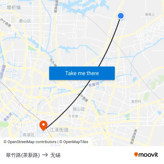 翠竹路(茶新路) to 无锡 map