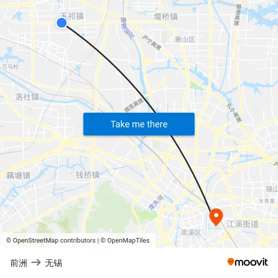 前洲 to 无锡 map