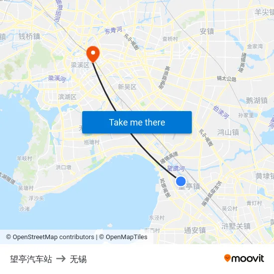 望亭汽车站 to 无锡 map